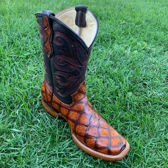 COPY - Men's Western Rodeo Fish Print piraruco Square Toe CowBoy Boots Bota Vaq…